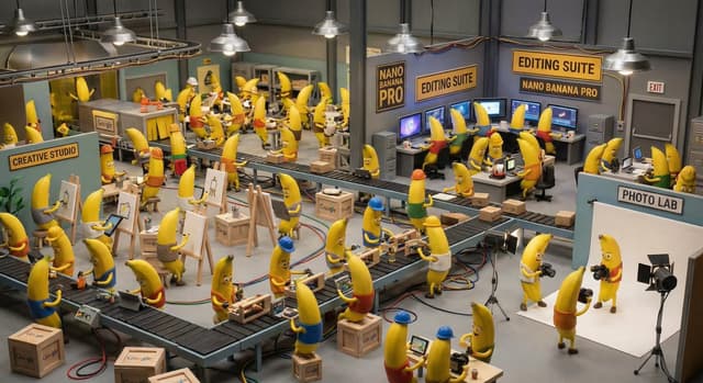 Nano Banana Prompt - Behind the scene's at Google's Nano Banana Pro factory, thou