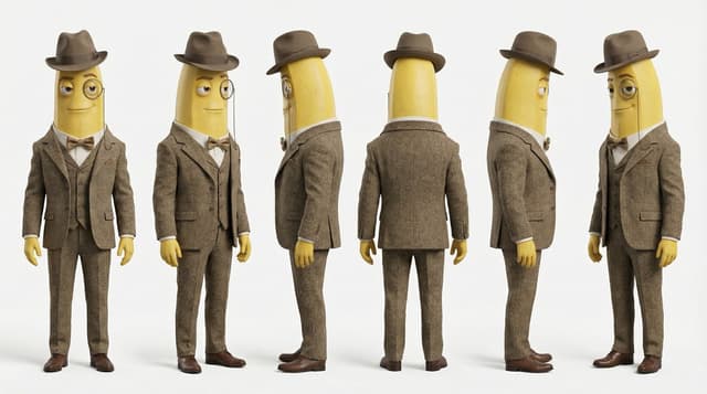 Nano Banana Prompt - a 360 turnaround view of this character, they are standing a