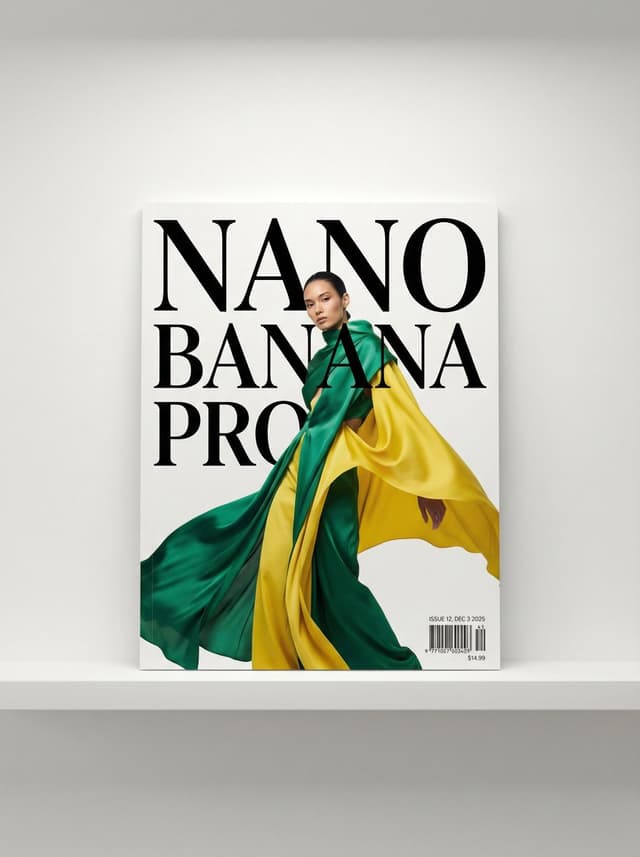Nano Banana Prompt - A photo of a glossy magazine cover, the cover has the large
