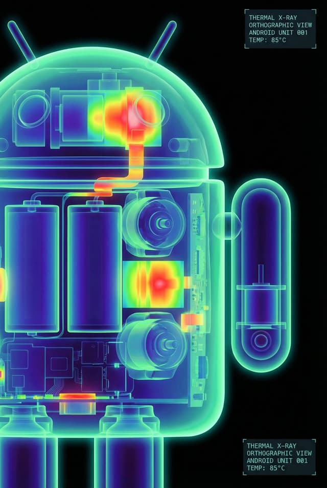 Nano Banana Prompt - The Google Android robot, presented in a high-contrast scien