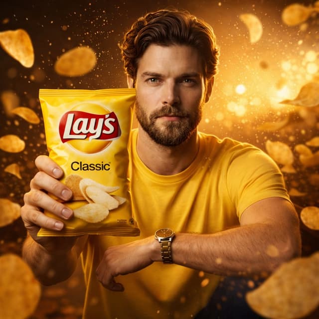 GPT Image Prompt - A cinematic, ultra-realistic advertising shot of a man holdi