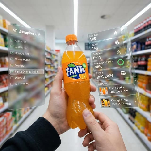 Nano Banana Prompt - First-person perspective inside a brightly lit supermarket a