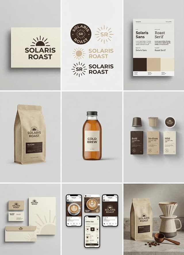 Nano Banana Prompt - [brand name], complete brand identity grid, 3x3 layout, nine