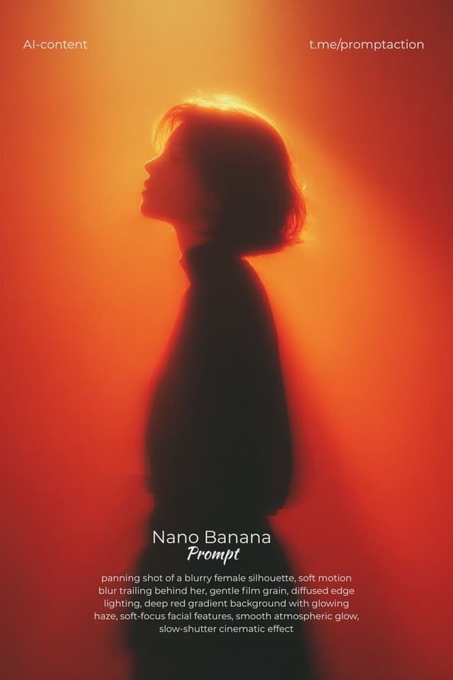 Nano Banana Prompt - panning shot of a blurry female silhouette, soft motion blur