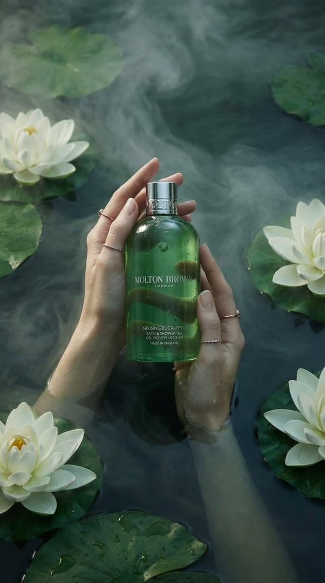 Nano Banana Prompt - Luxury product photography of a green translucent bath and s