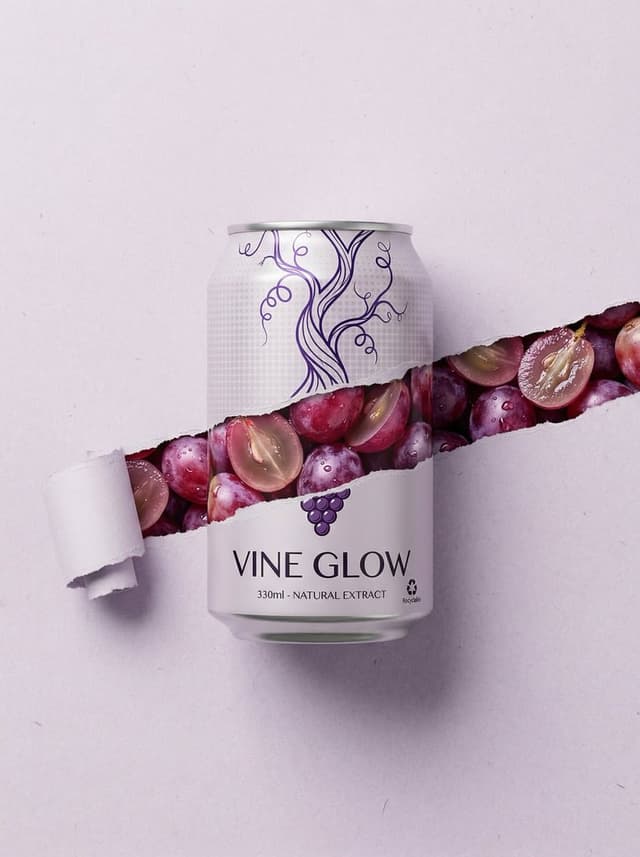 Nano Banana Prompt - Grape Can – “Vine Glow”
Minimalist product photography of a
