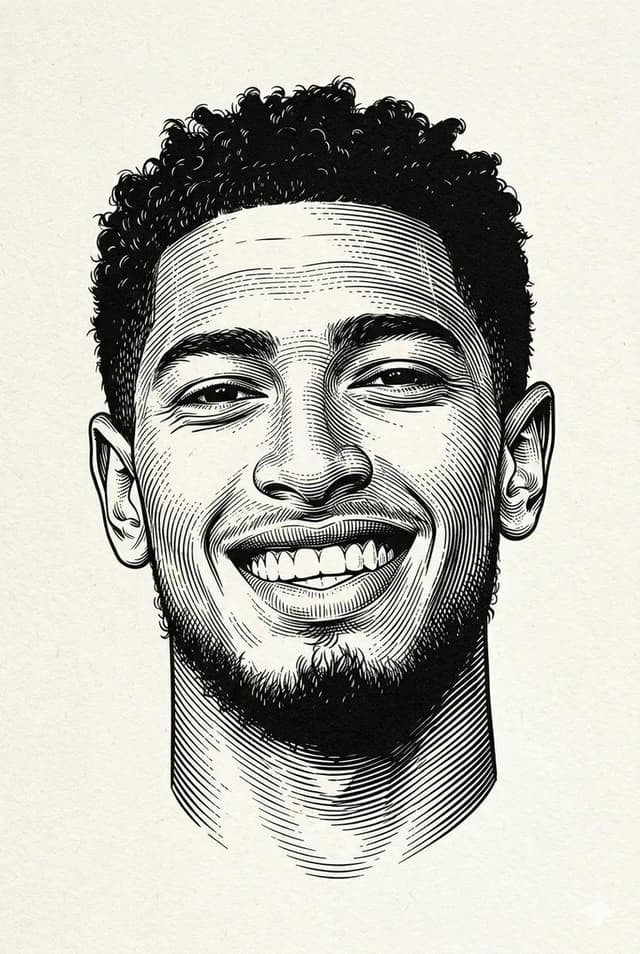 Nano Banana Prompt - Black and white engraved portrait illustration of a person.