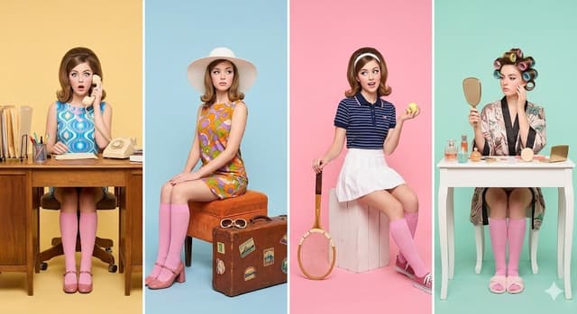 Nano Banana Prompt - A retro-inspired studio photoshoot featuring a young woman s
