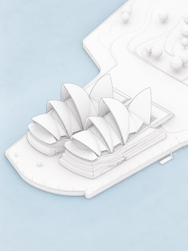 GPT Image Prompt - 生成一张等距轴测视角的{建筑名称}的概念建筑白模渲染图
使用简化的白模搭配极简化的周边环境,参考BIG事务所经典的分析图