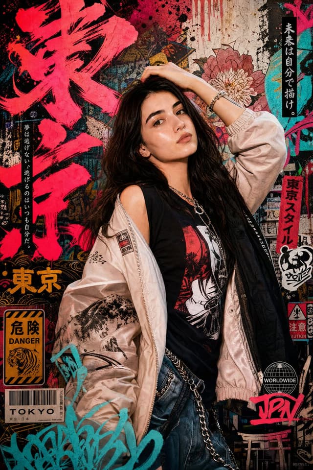 GPT Image Prompt - Create a high-detail portrait poster in a bold Japanese graf