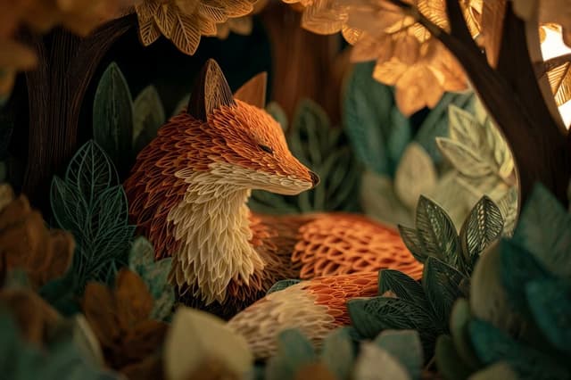 Other Prompt - A [subject] crafted from layered hand-cut paper, with intric