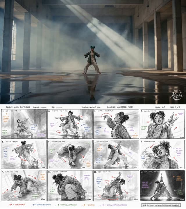 Seedance Prompt - Create a raw contemporary dance performance storyboard focus