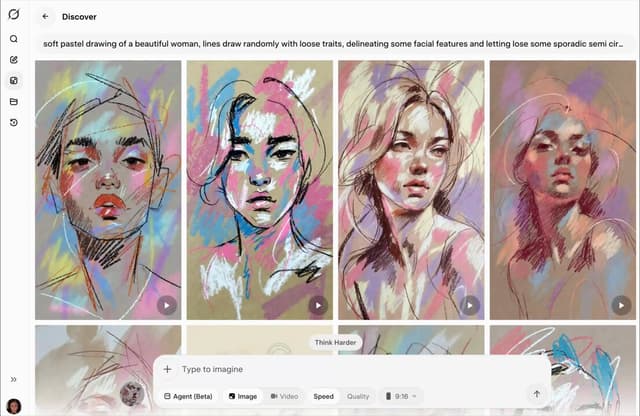 Grok Imagine Prompt - soft pastel drawing of a beautiful woman, lines draw randoml