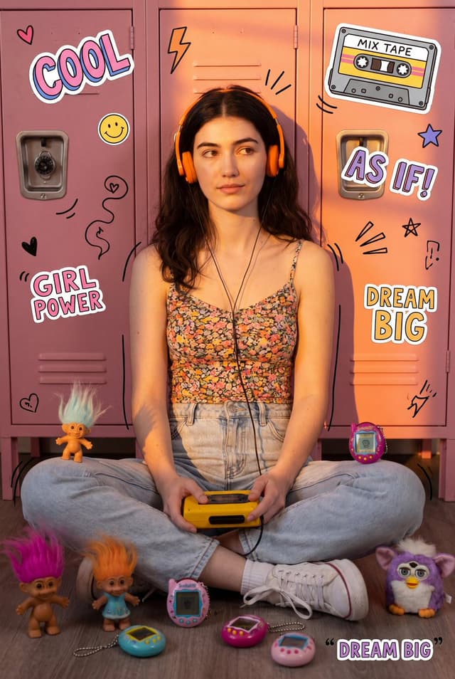 GPT Image Prompt - Retro 90s collage-style photography. The focal point is a wo