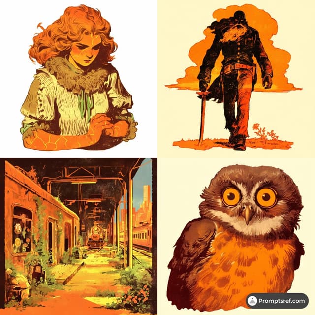 Midjourney Prompt - warm neo-retro illustration
printmaking/screenprint texture