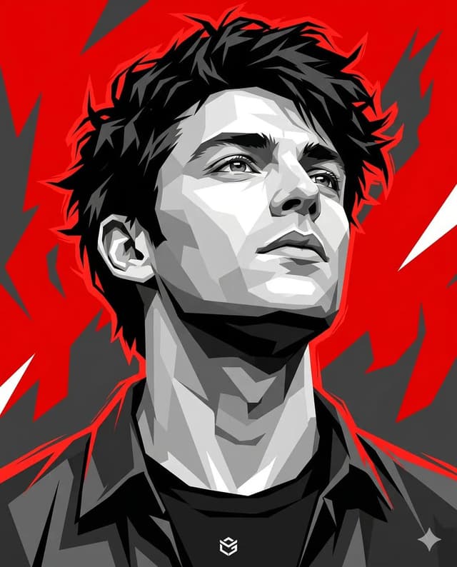 Nano Banana Prompt - A bold vector-style portrait of a young man with sharp facia