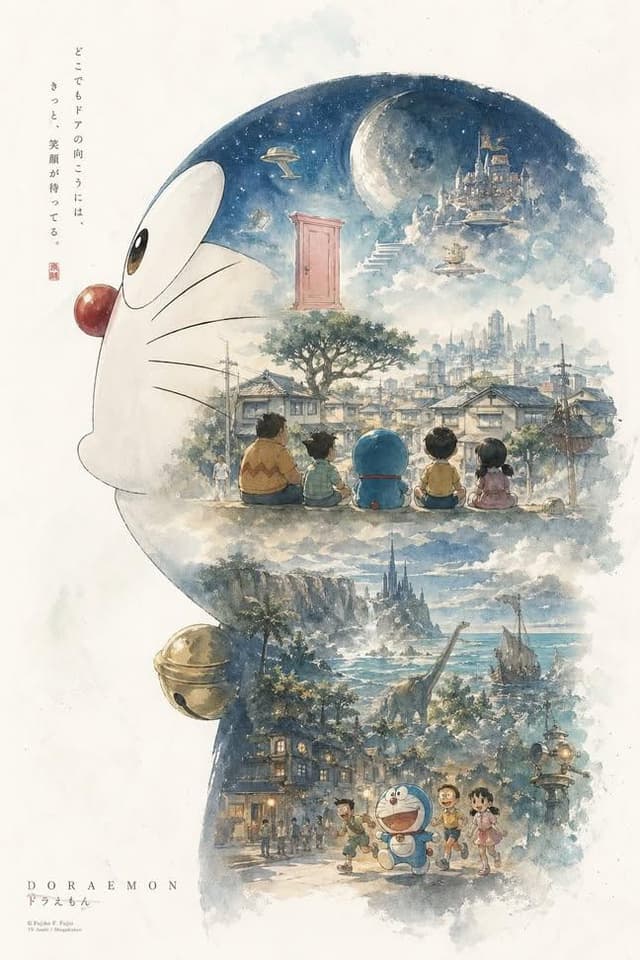 GPT Image Prompt - Create a watercolor-style illustration of Doraemon's head si