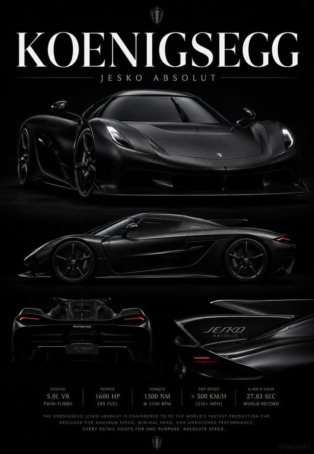 GPT Image Prompt - Ultra cinematic luxury supercar poster of a Koenigsegg Jesko