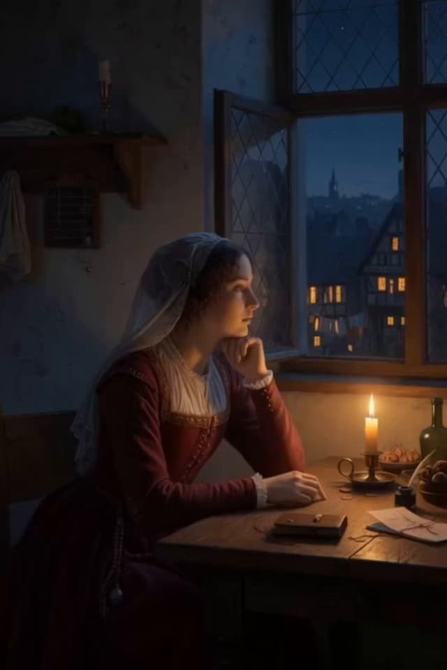 Grok Imagine Prompt - I wait where candle shadows crawl,
My knight still lost beyo