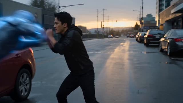 Seedance Prompt - An intense, cinematic, slow-motion action sequence on a damp