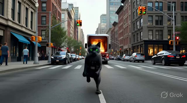 Grok Imagine Prompt - Time freezes mid-explosion in a downtown street, debris susp