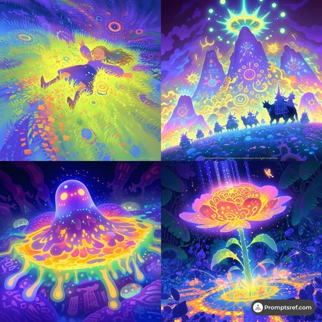 Midjourney Prompt - surrealism + cyberpunk + psychedelic energy:
glowing purples