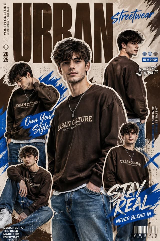 GPT Image Prompt - TITLE:
URBAN STREETWEAR COLLAGE FASHION POSTER SYSTEM

TOPIC