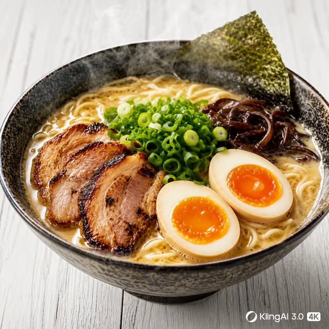 Kling Prompt - Motion Prompt: The ramen bowl starts to slowly spin while th