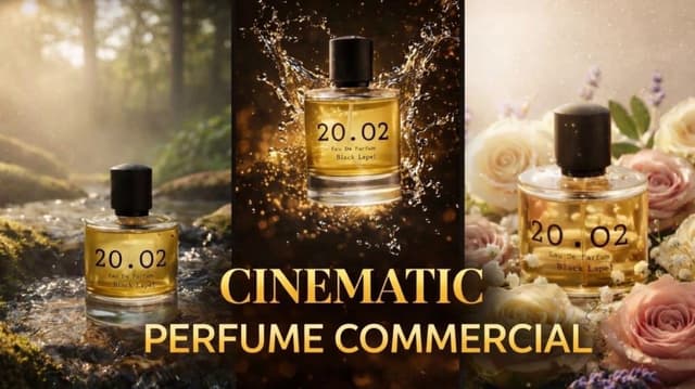 Kling Prompt - Ultra premium perfume GRWM cinematic advertisement, elegant 