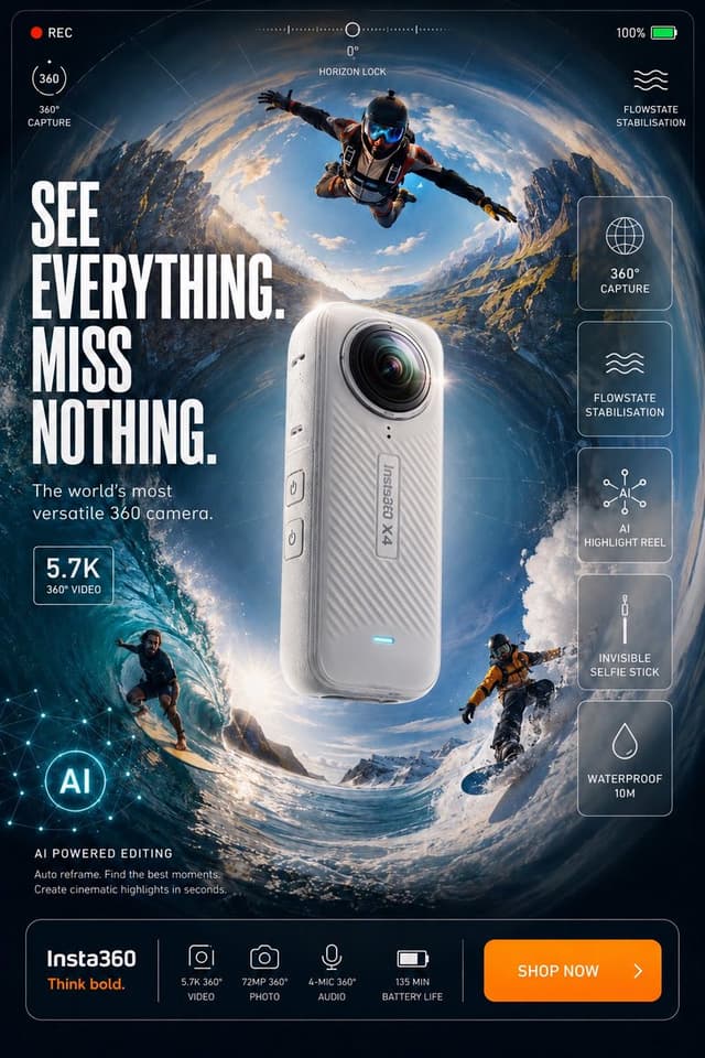 GPT Image Prompt - Explored multiple action-camera advertising directions throu