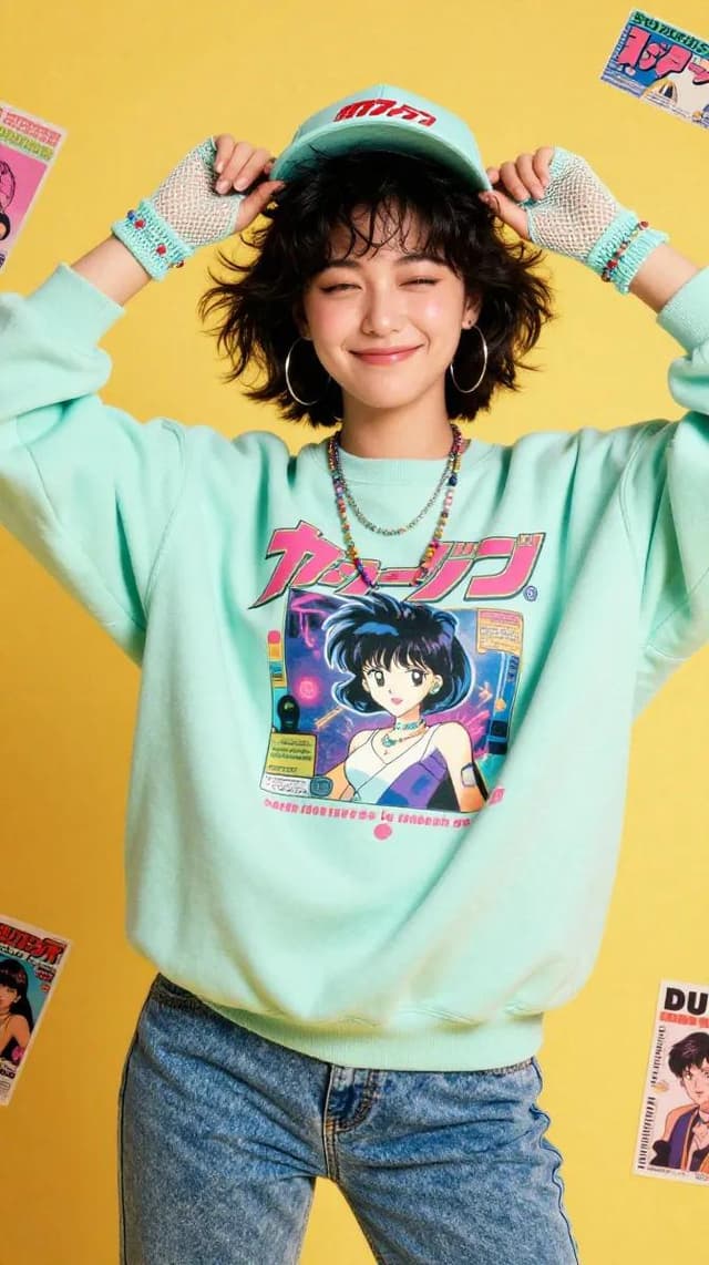 GPT Image Prompt - Cute kawaii Japanese fashion photoshoot, cheerful Asian girl