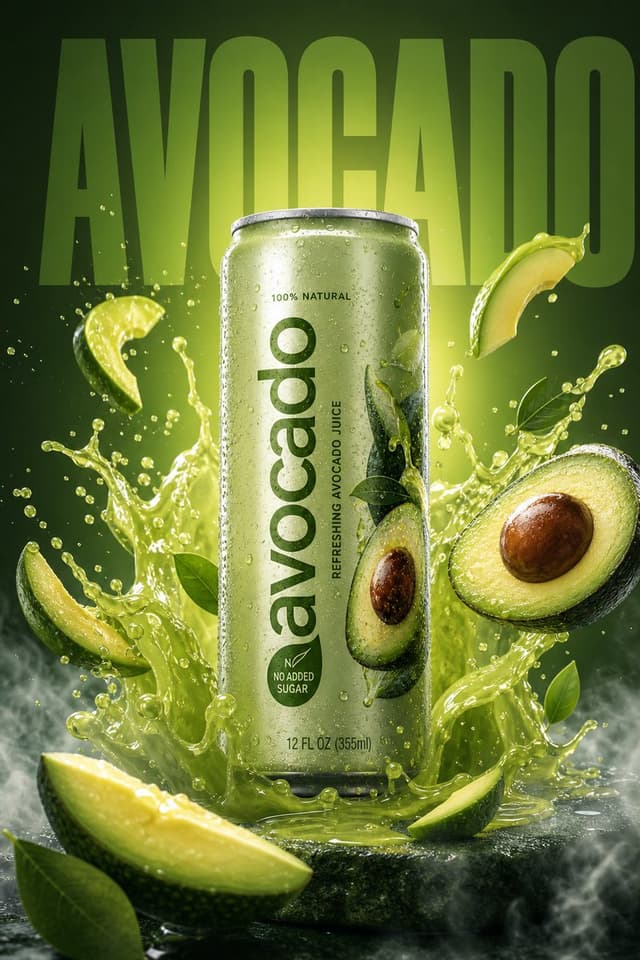 GPT Image Prompt - A high-resolution, vibrant product ad featuring a (avacado )