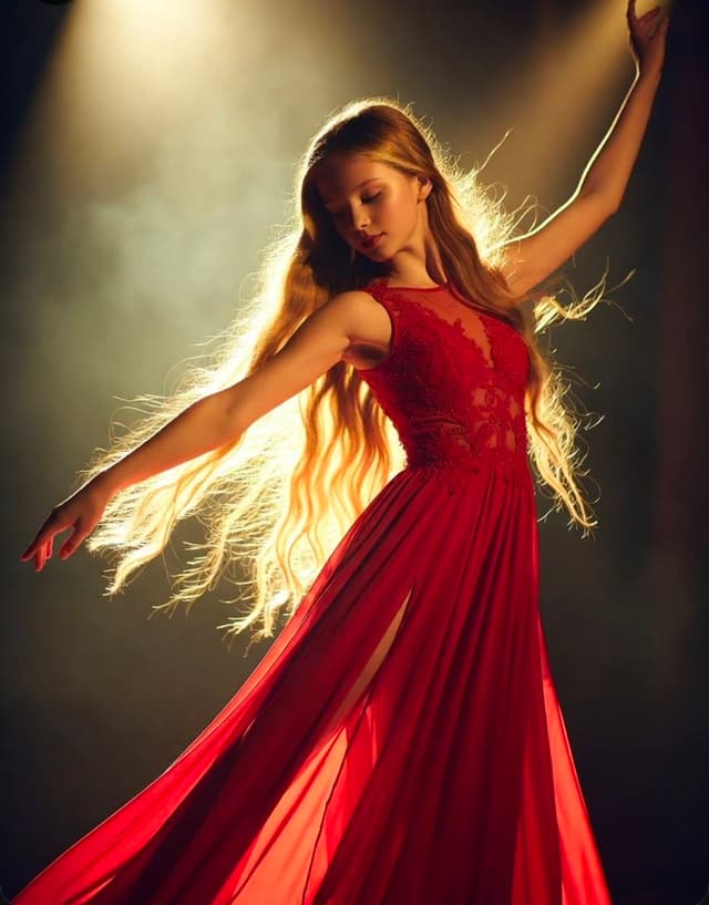 Grok Imagine Prompt - A photograph of a young woman with long, flowing blonde hair