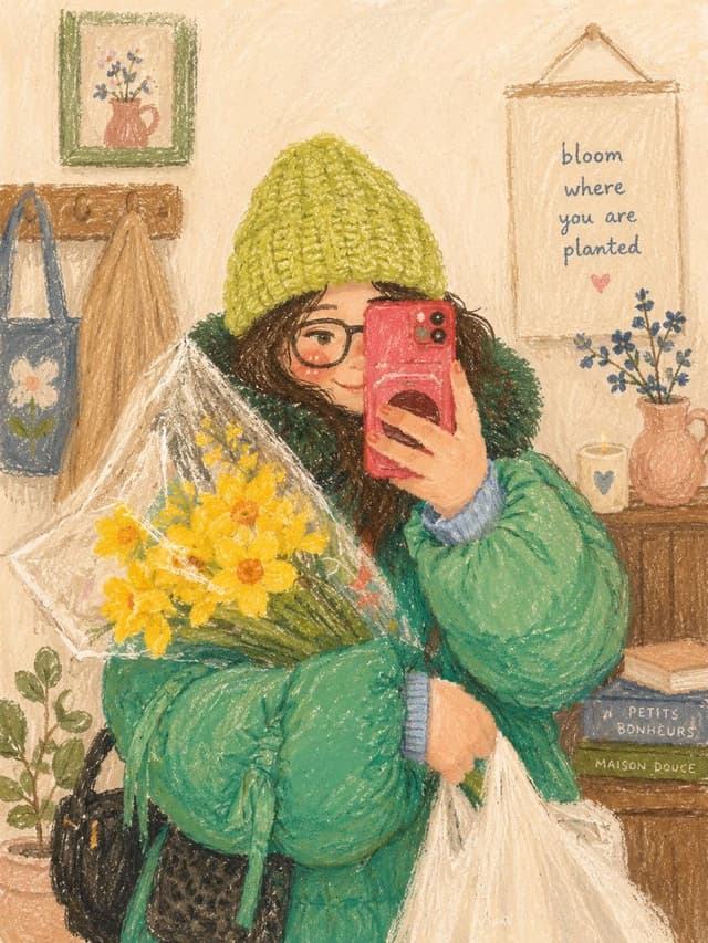 GPT Image Prompt - Cute cozy oil pastel illustration, soft textured crayon art
