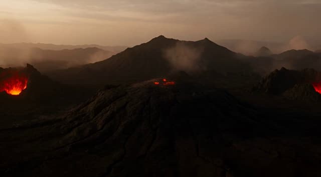 Grok Imagine Prompt - Volcanic eruption with lava creatures: molten lava bursts fr