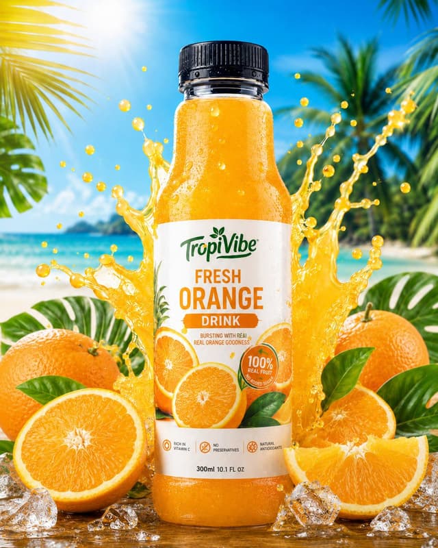 GPT Image Prompt - Create a premium fresh orange drink bottle mockup advertisem
