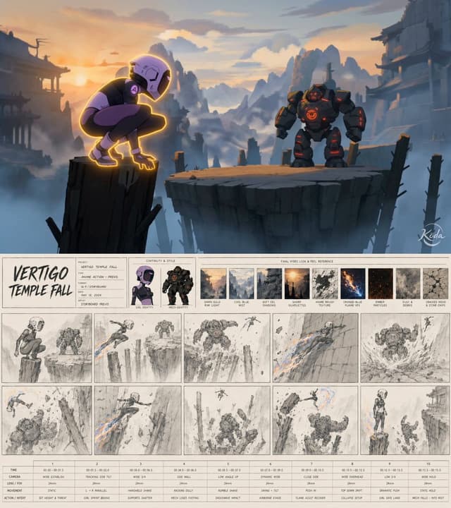 Seedance Prompt - Create a clean 16:9 premium rough-sketch storyboard sheet fo