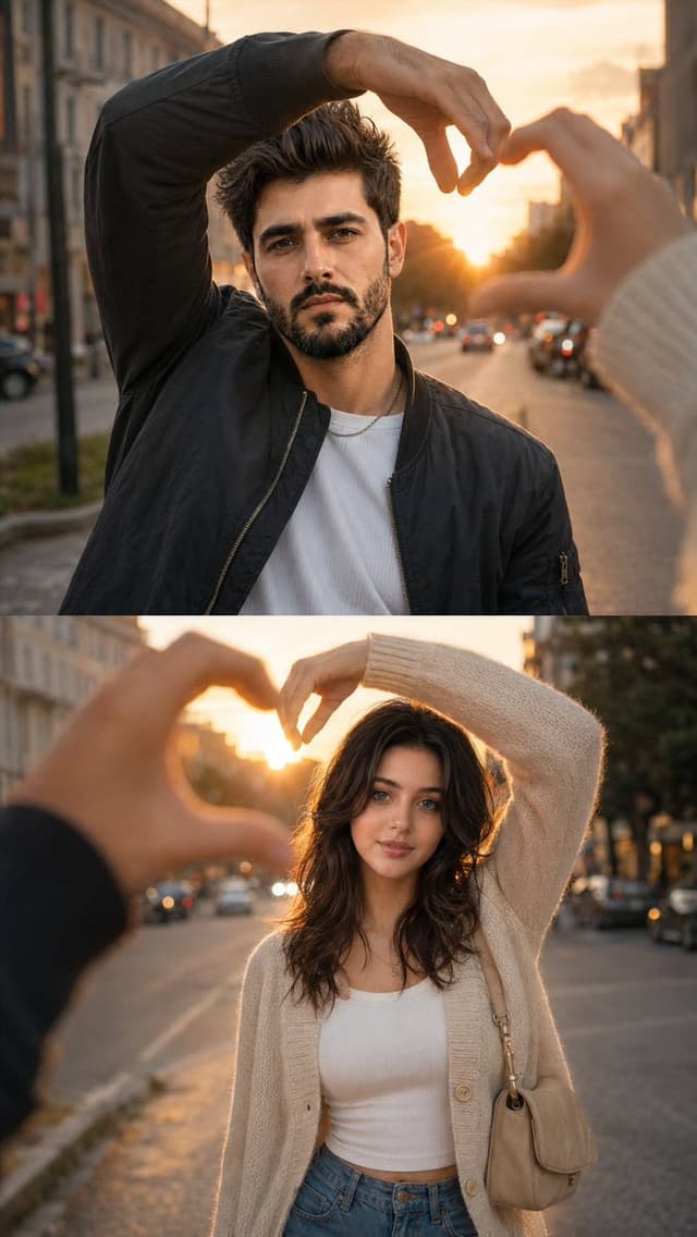 Midjourney Prompt - Ultra-realistic IMAX-level Netflix-style romantic split-fram