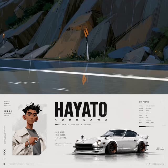 Veo Prompt - A drift racer aggressively drifting through winding mountain