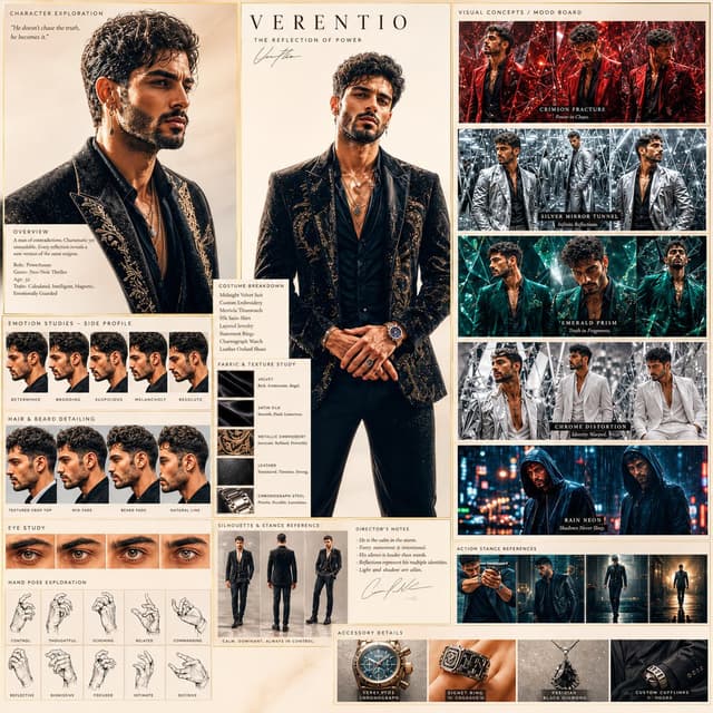 GPT Image Prompt - Create a cinematic character exploration sheet for a premium