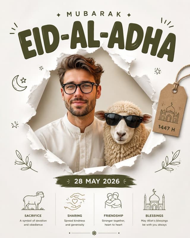 GPT Image Prompt - Create a modern minimalist Eid al-Adha greeting poster desig