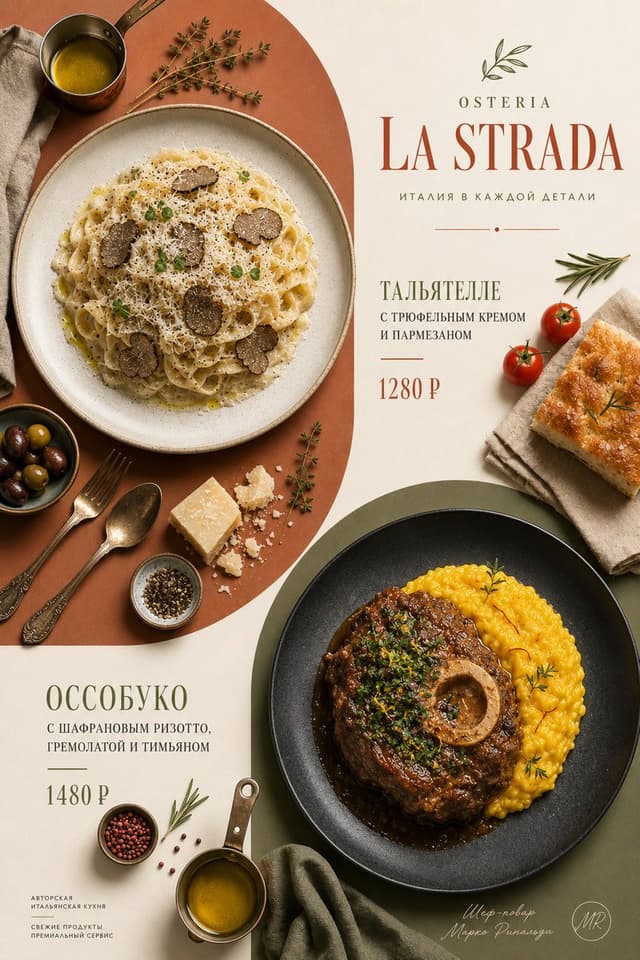 GPT Image Prompt - A minimalistic advertising poster about food in a modern Ita