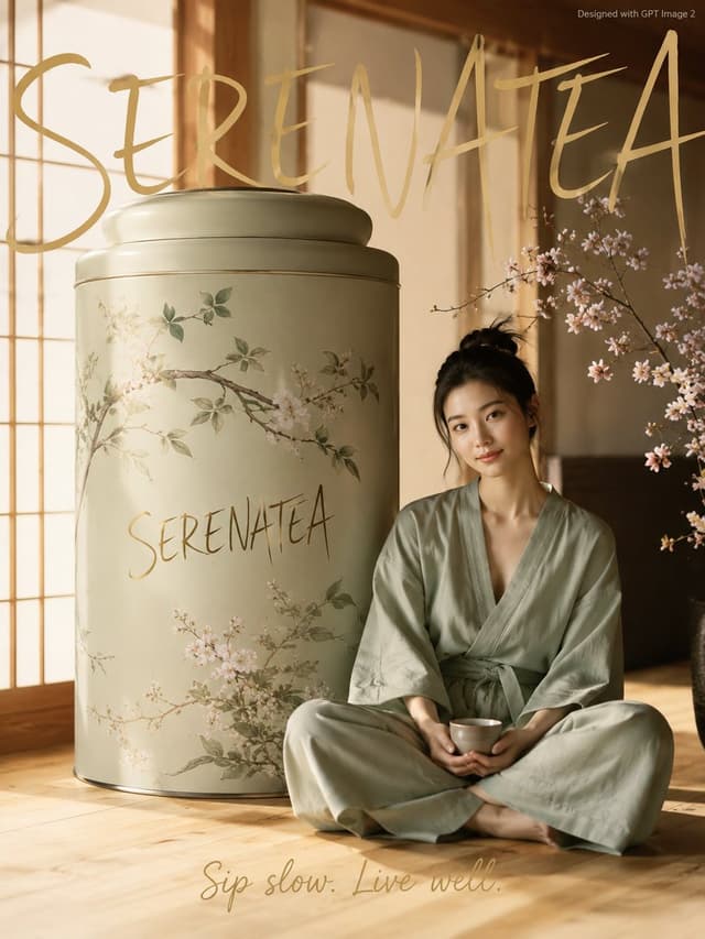 GPT Image Prompt - A calm wellness advertisement poster. A serene young woman i