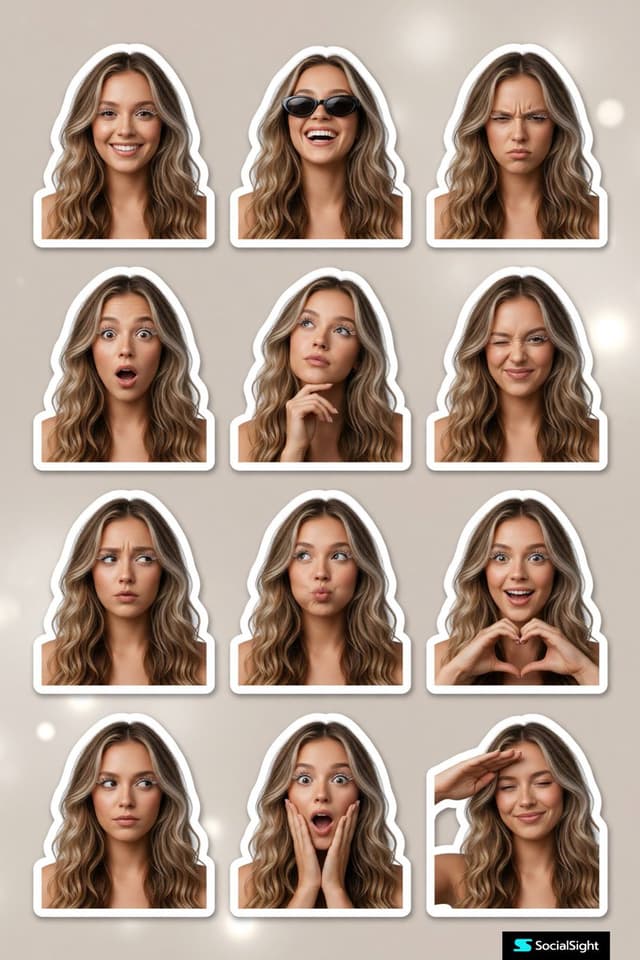 Grok Imagine Prompt - A high-quality sticker pack featuring a young beautiful Engl