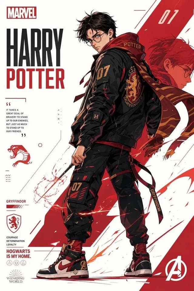 GPT Image Prompt - Marvel-style superhero poster of Harry Potter, anime/manga a