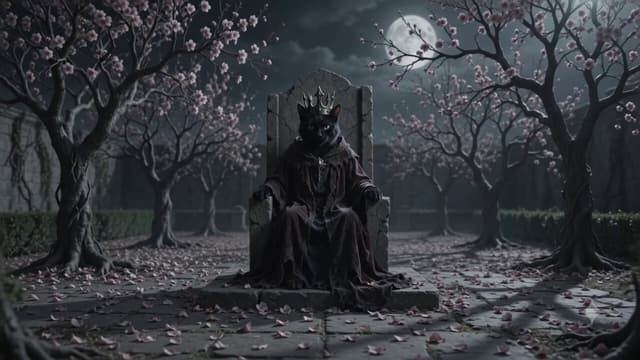 Gemini Omni Prompt - A mysterious, anthropomorphic cat sits silently wearing a cr