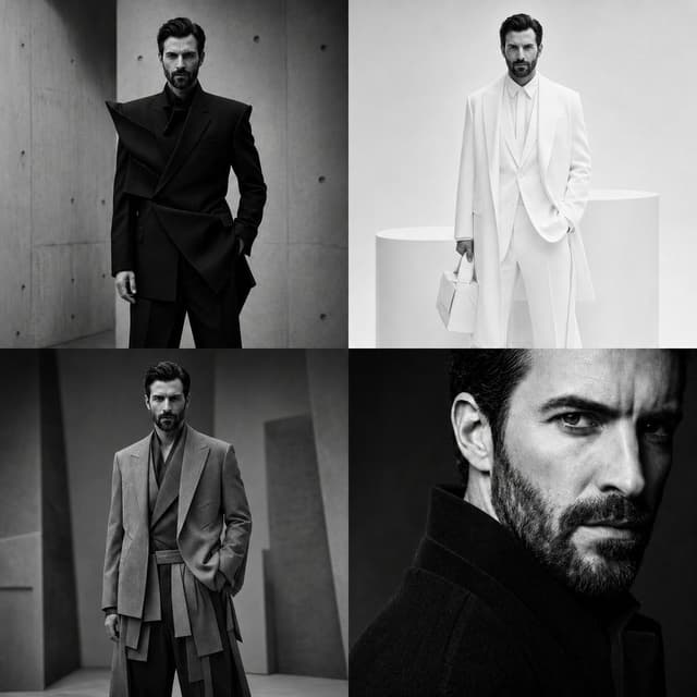 GPT Image Prompt - 4-panel Vogue magazine grid collage, SAME male model in ever