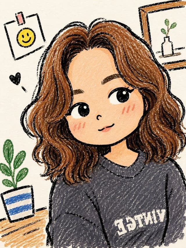 GPT Image Prompt - Cute hand-drawn chibi girl portrait in soft crayon and colored pencil illustration style, large 