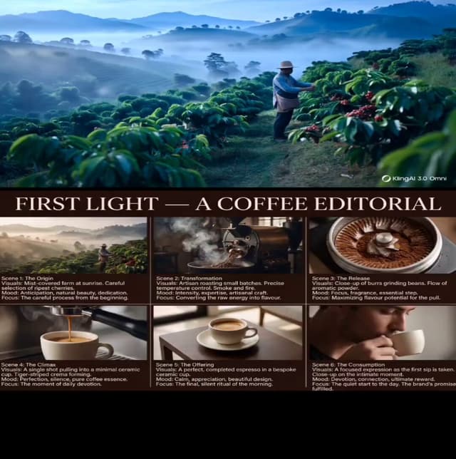 Kling Prompt - This is a storyboard image containing 6 frames arranged in a