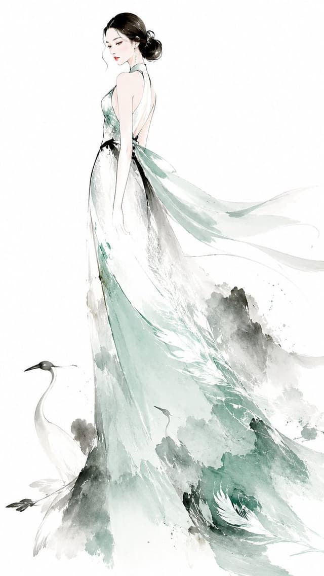 GPT Image Prompt - 生成一张完全原创的《墨线霓裳|Inkline Couture》系列东方时装插画,画幅为 9:16 竖版。
整体风格融合